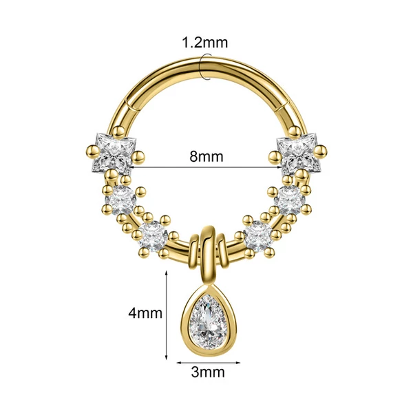 A & ONE Arany Színű Rozsdamentes Acél Septum Piercing Fehér Köves Díszítéssel 