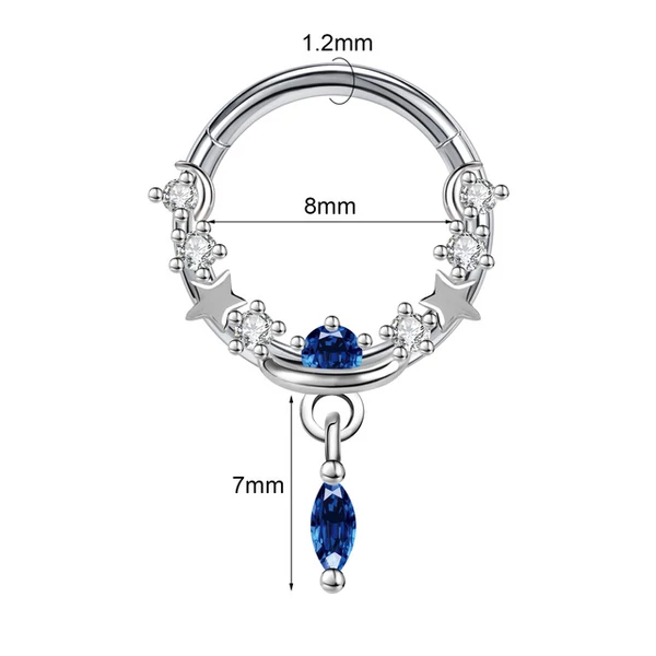 A & ONE Ezüst Színű Rozsdamentes Acél Septum Piercing Kék És Fehér Köves Díszítéssel