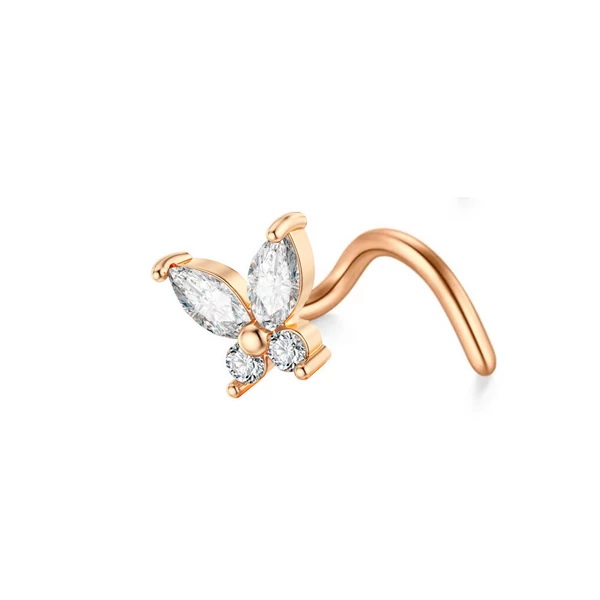 A & ONE Rosegold Színű Rozsdamentes Acélból Készült Pillangó Díszes Orrpiercing 