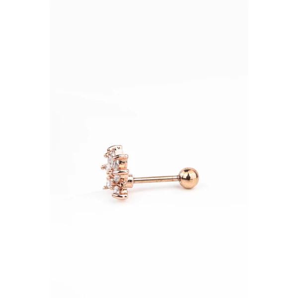 A & ONE Rózsaarany Színű Rozsdamentes Acél Egyenesszárú Barbell Piercing Fehér Kövekkel Díszítve