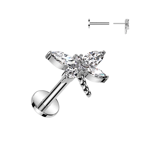 A & ONE Ezüst Színű 316L Orvosi Acél Labret Piercing Réz Szitakötő Dísszel