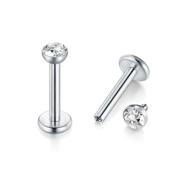 Titanium Labret Ezüst Színű Piercing Kővel