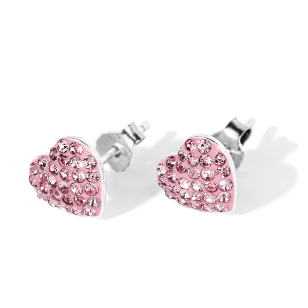 Rózsaszín Szív Alakú Swarovski® Kristályokkal Kirakott S925 Ezüst Fülbevaló -10mm