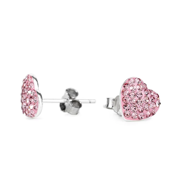Rózsaszín Szív Alakú Swarovski® Kristályokkal Kirakott S925 Ezüst Fülbevaló -10mm