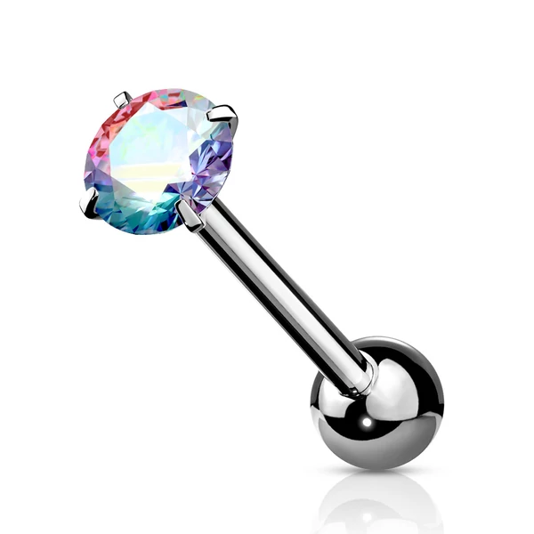 Ezüst Színű 316L Orvosi Acél Színváltós Cirkónia Köves Egyenesszárú Barbell Piercing