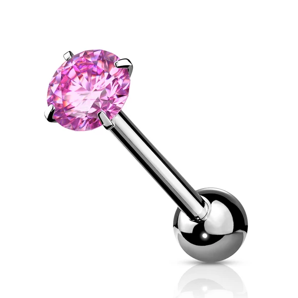 Ezüst Színű 316L Orvosi Acél Rózsaszín Cirkónia Köves Egyenesszárú Barbell Piercing