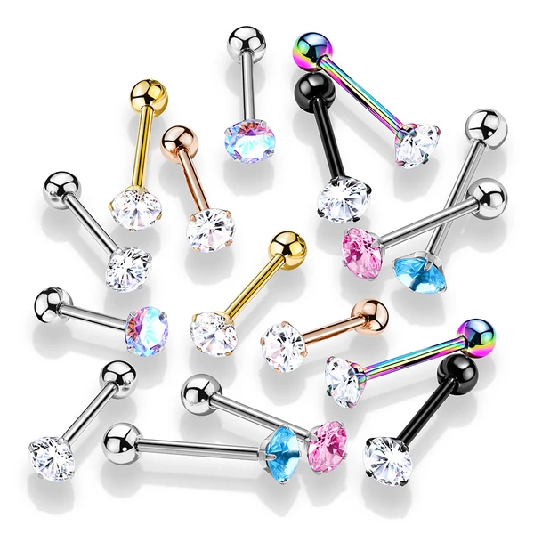 Ezüst Színű 316L Orvosi Acél Átlátszó Cirkónia Köves Egyenesszárú Barbell Piercing