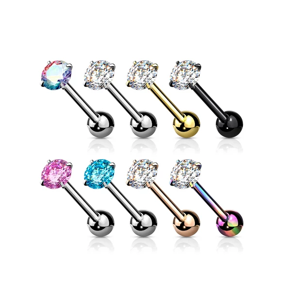 Ezüst Színű 316L Orvosi Acél Átlátszó Cirkónia Köves Egyenesszárú Barbell Piercing