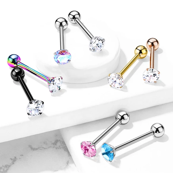 Ezüst Színű 316L Orvosi Acél Átlátszó Cirkónia Köves Egyenesszárú Barbell Piercing
