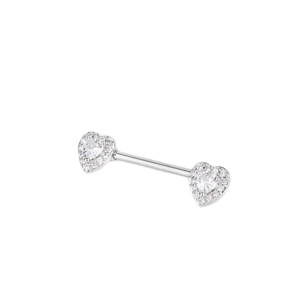 Ezüst Színű Rozsdamentes Acél Cirkónia Kővel Díszített Szív Alakú Mell Barbell Piercing