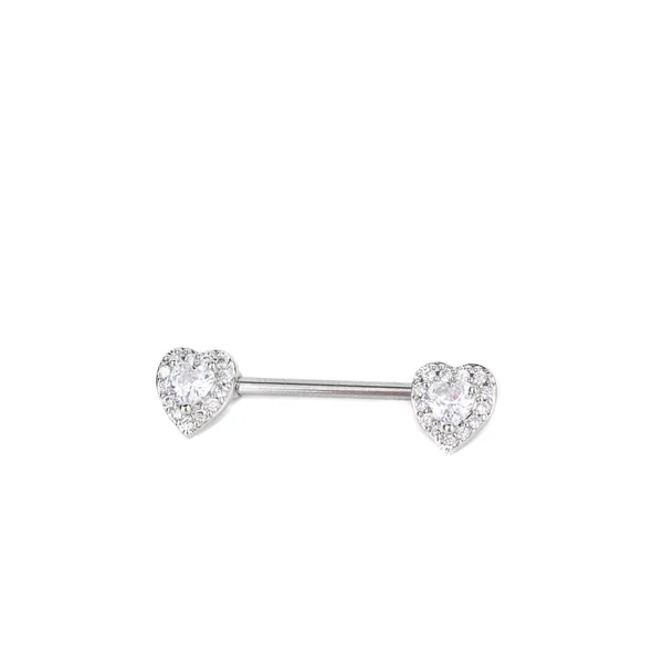 Ezüst Színű Rozsdamentes Acél Cirkónia Kővel Díszített Szív Alakú Mell Barbell Piercing