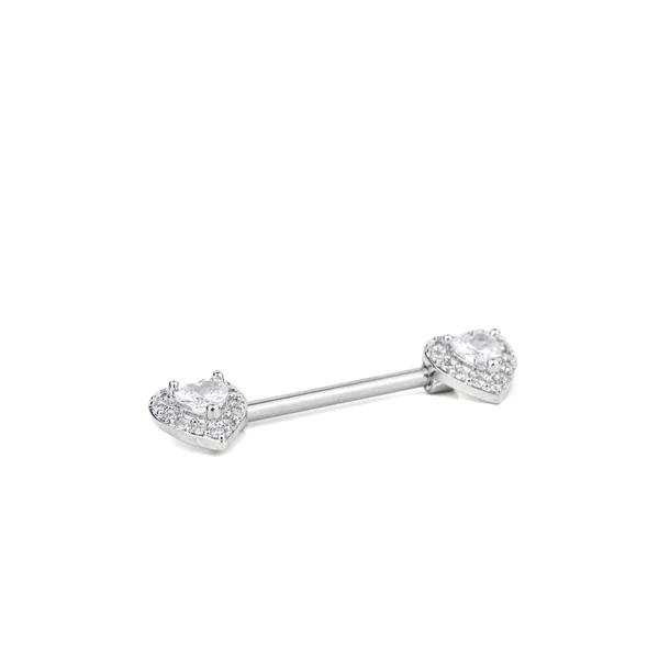 Ezüst Színű Rozsdamentes Acél Cirkónia Kővel Díszített Szív Alakú Mell Barbell Piercing