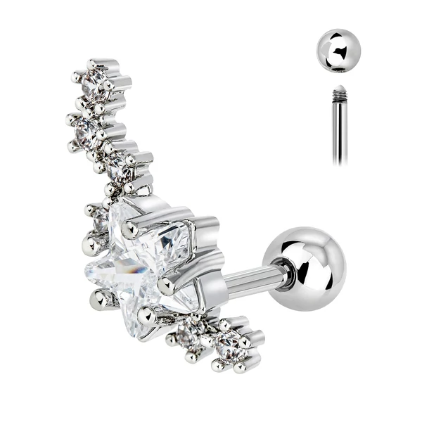Ezüst Színű 316L Orvosi Acél Csillagos Barbell Piercing