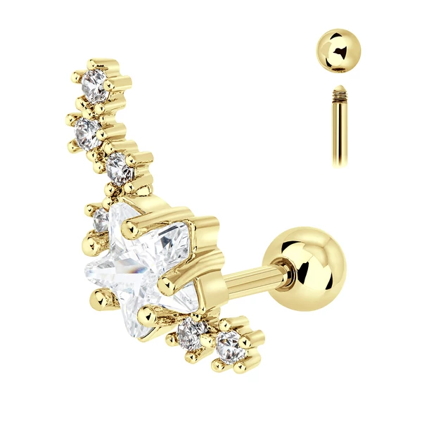 A & ONE Arany Színű 316L Orvosi Acél Csillagos Barbell Piercing