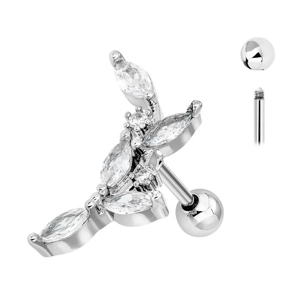 Ezüst Színű 316L Orvosi Acél Levél Mintás Barbell Piercing