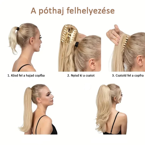 A & ONE Szőke Csatos Egyenes Melírozott Póthaj Copfhoz és Lófarokhoz- 55 cm