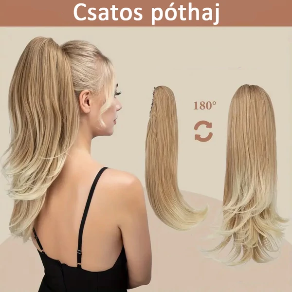 A & ONE Szőke Csatos Egyenes Melírozott Póthaj Copfhoz és Lófarokhoz- 55 cm