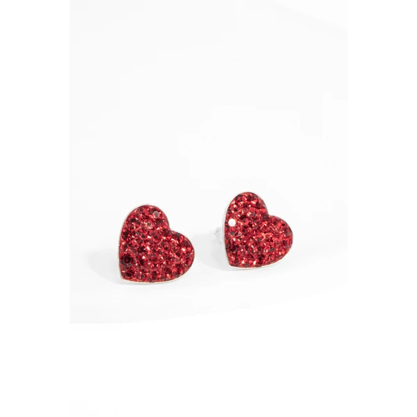 Szív Alakú Piros Swarovski® Kristályokkal Kirakott S925 Ezüst Fülbevaló - 10 mm