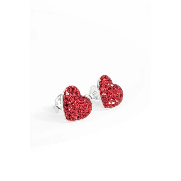 Szív Alakú Piros Swarovski® Kristályokkal Kirakott S925 Ezüst Fülbevaló - 10 mm