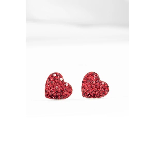 Szív Alakú Piros Swarovski® Kristályokkal Kirakott S925 Ezüst Fülbevaló - 10 mm