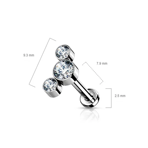 Ezüst Színű 316L Orvosi Acél Egyenesszárú Labret Piercing Kék Cirkónia Kövekkel