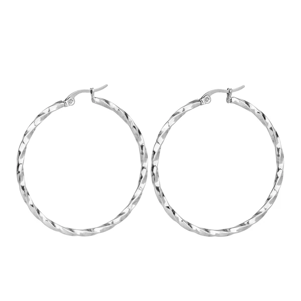 Ezüst Színű Rozsdamentes Acél Csavart Karika Fülbevaló - 44 mm