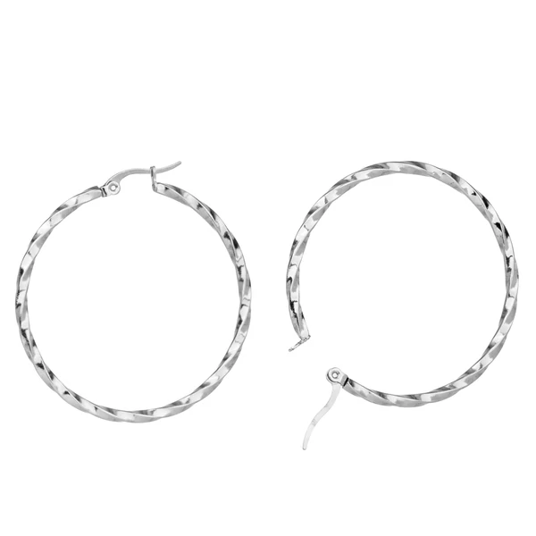 Ezüst Színű Rozsdamentes Acél Csavart Karika Fülbevaló - 44 mm