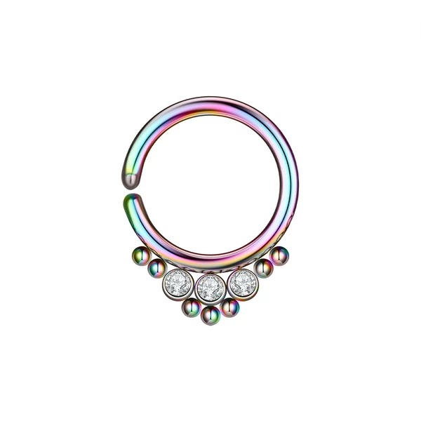 A & ONE Hologramos 316L Orvosi Acél Karika Alakú Septum Piercing Kövekkel Díszítve