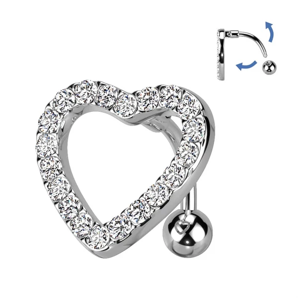 Ezüst Színű Orvosi Acél Szív Alakú Köldök Piercing Kövekkel