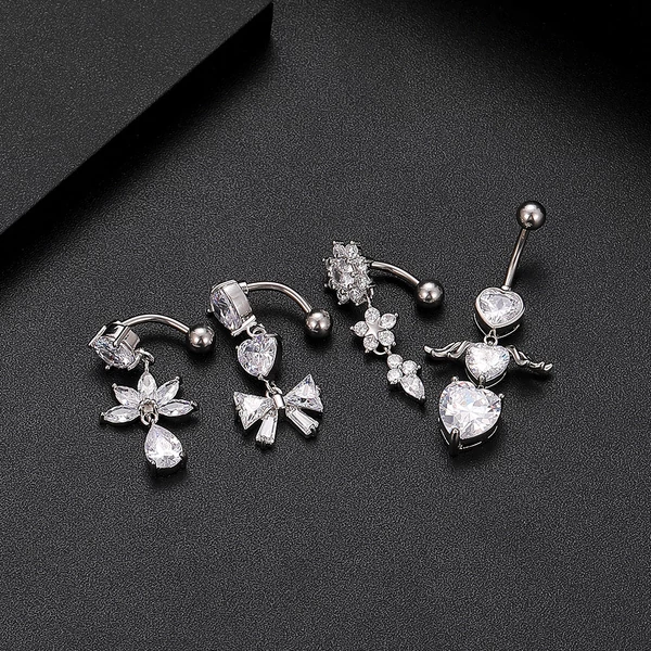 A & ONE Ezüst Színű Cirkónia Köves Lógós Köldök Piercing