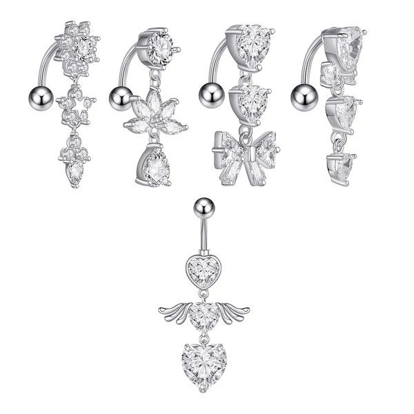 A & ONE Ezüst Színű Cirkónia Köves Lógós Köldök Piercing