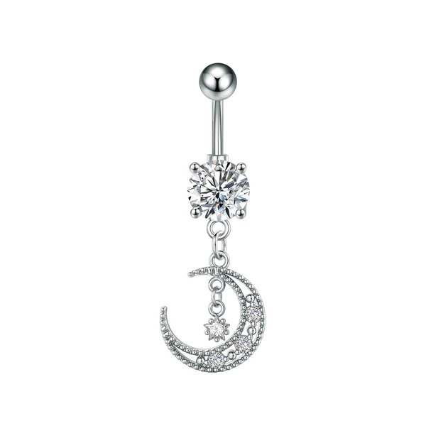 A & ONE Ezüst Színű 316L Orvosi Acél Hold Alakú Lógós Köldök Piercing
