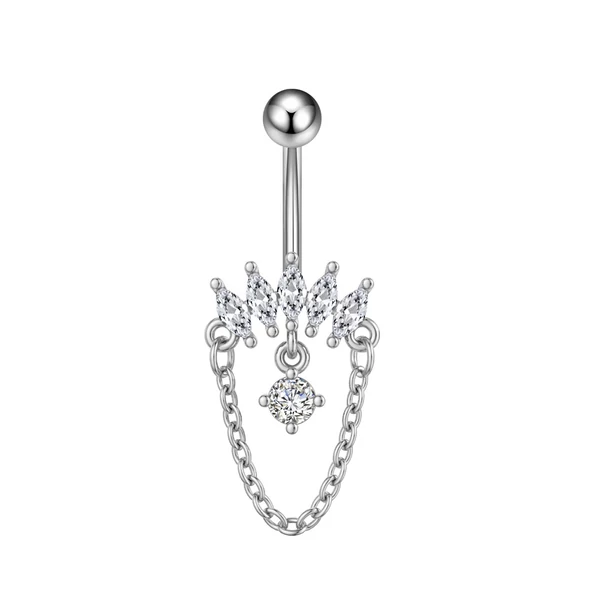 A & ONE Ezüst Színű 316L Orvosi Acél Hold Alakú Lógós Köldök Piercing