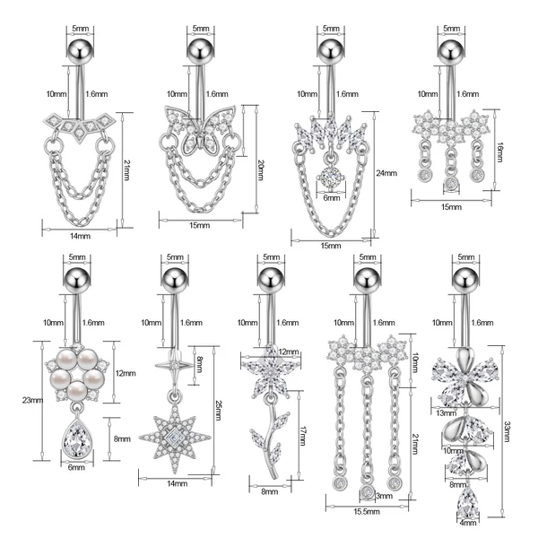 A & ONE Ezüst Színű 316L Orvosi Acél Hold Alakú Lógós Köldök Piercing