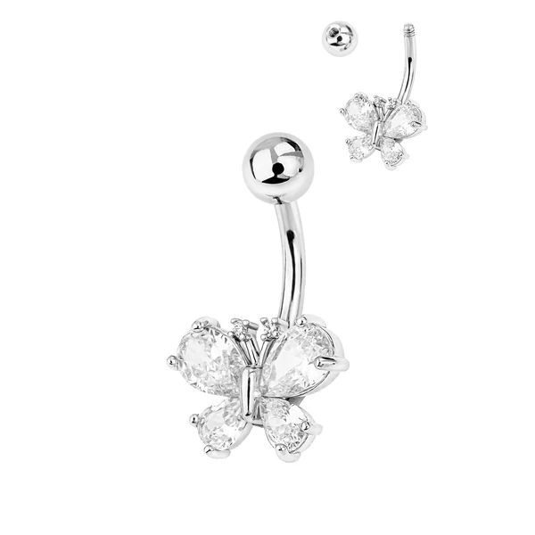A & ONE Ezüst Színű Orvosi Acél Masni Formájú Cirkónia Köves Köldök Piercing