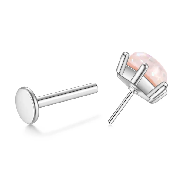 316L Orvosi Acél Push-in Labret Piercing Rózsaszín Kővel