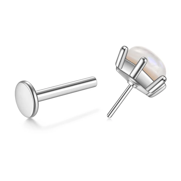 316L Orvosi Acél Push-in Labret Piercing Kék Kővel