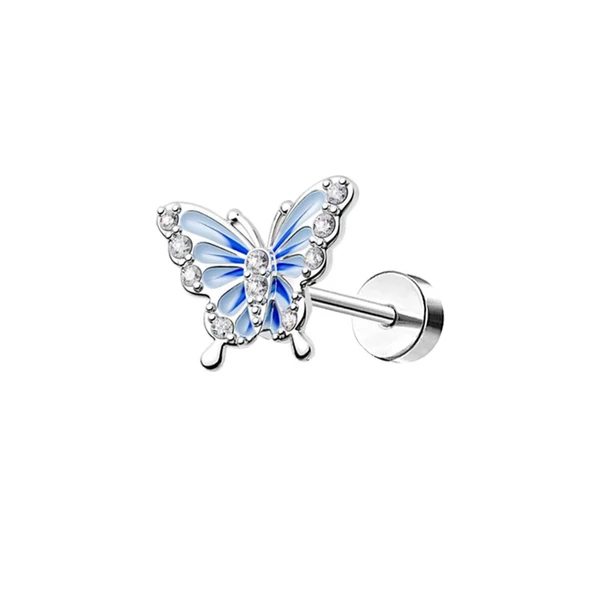 A & ONE Ezüst Színű 316L Orvosi Acél Egyenesszárú Labret Piercing Pillangóval Díszítve