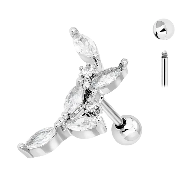 A & ONE Ezüst Színű 316L Orvosi Acél Levél Mintás Barbell Piercing