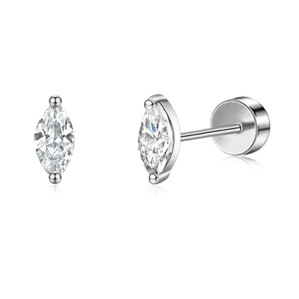 316L Ezüst Színű Labret Piercing és Fülbevaló Cirkónia Kővel - 1db