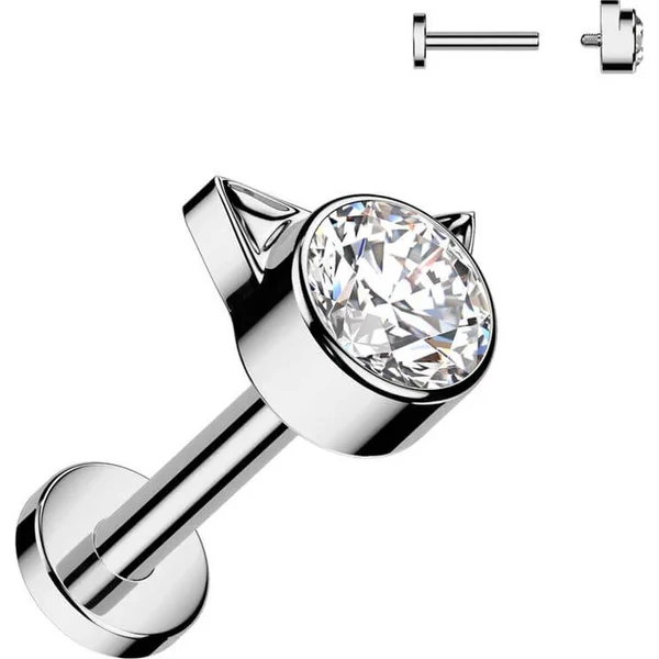 A & ONE Ezüst Színű Titánium Egyenesszárú Labret Piercing Kővel