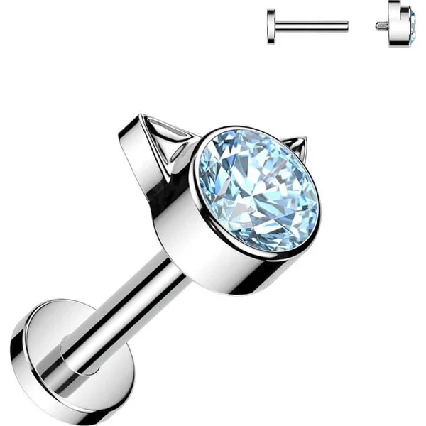 A & ONE Ezüst Színű Titánium Egyenesszárú Labret Piercing Kék Kővel