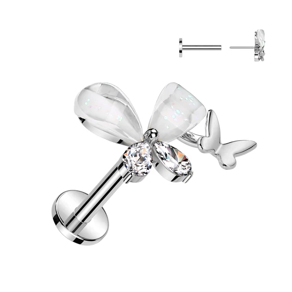 Ezüst Színű 316L Orvosi Acél Labret Piercing Réz Pillangó Dísszel