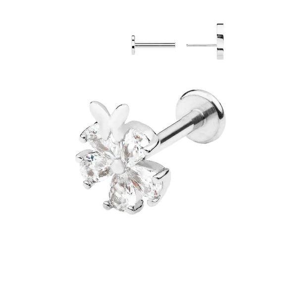 A & ONE Ezüst Színű Rozsdamentes Acél Labret Piercing Virág Alakú Pillangó Dísszel