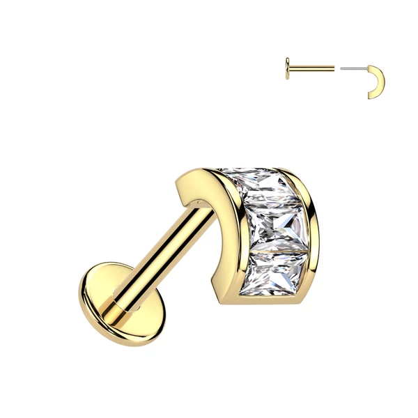 Arany Színű 316L Orvosi Acél Push-in Labret Piercing Félkör Alakú Köves Dísszel