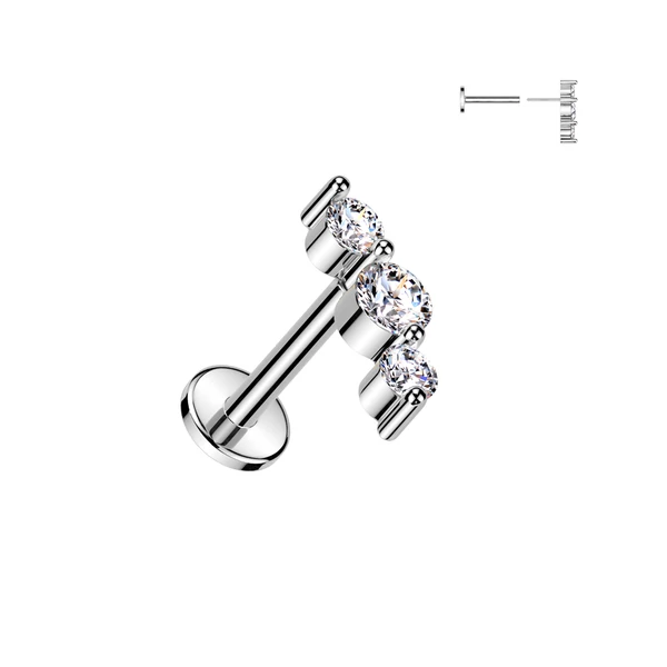 Ezüst Színű 316L Orvosi Acél Push-in Labret Piercing Köves Dísszel