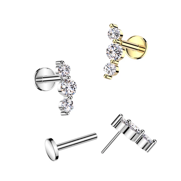 Ezüst Színű 316L Orvosi Acél Push-in Labret Piercing Köves Dísszel