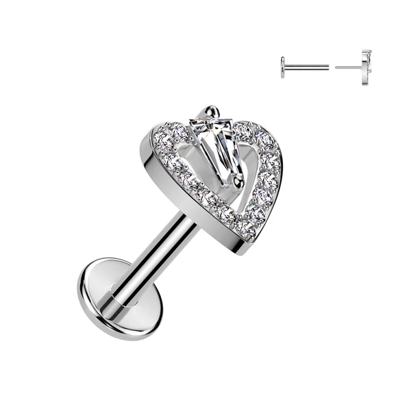 Ezüst Színű 316L Orvosi Acél Push-in Labret Piercing Szív Dísszel