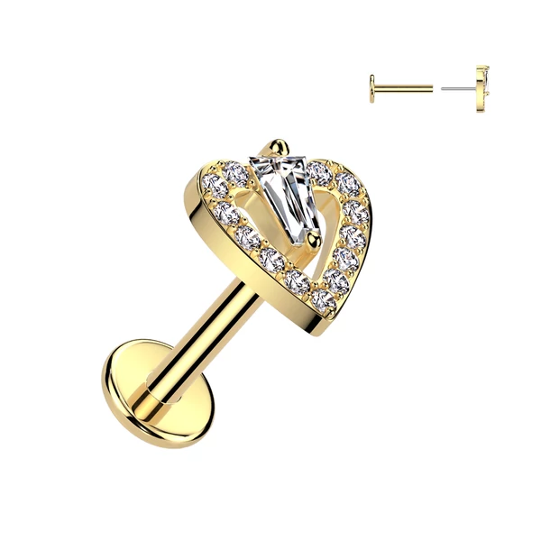 Arany Színű 316L Orvosi Acél Push-in Labret Piercing Szív Dísszel