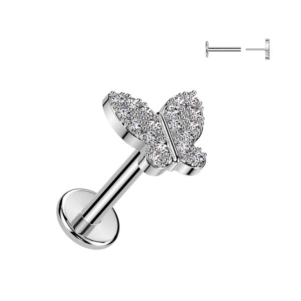 Ezüst Színű 316L Orvosi Acél Push-in Labret Piercing Pillangó Dísszel